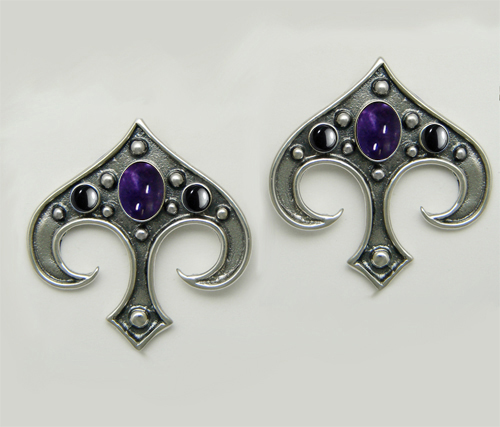 Sterling Silver Gothic Inspired Drop Dangle Earrings With Iolite And Hematite